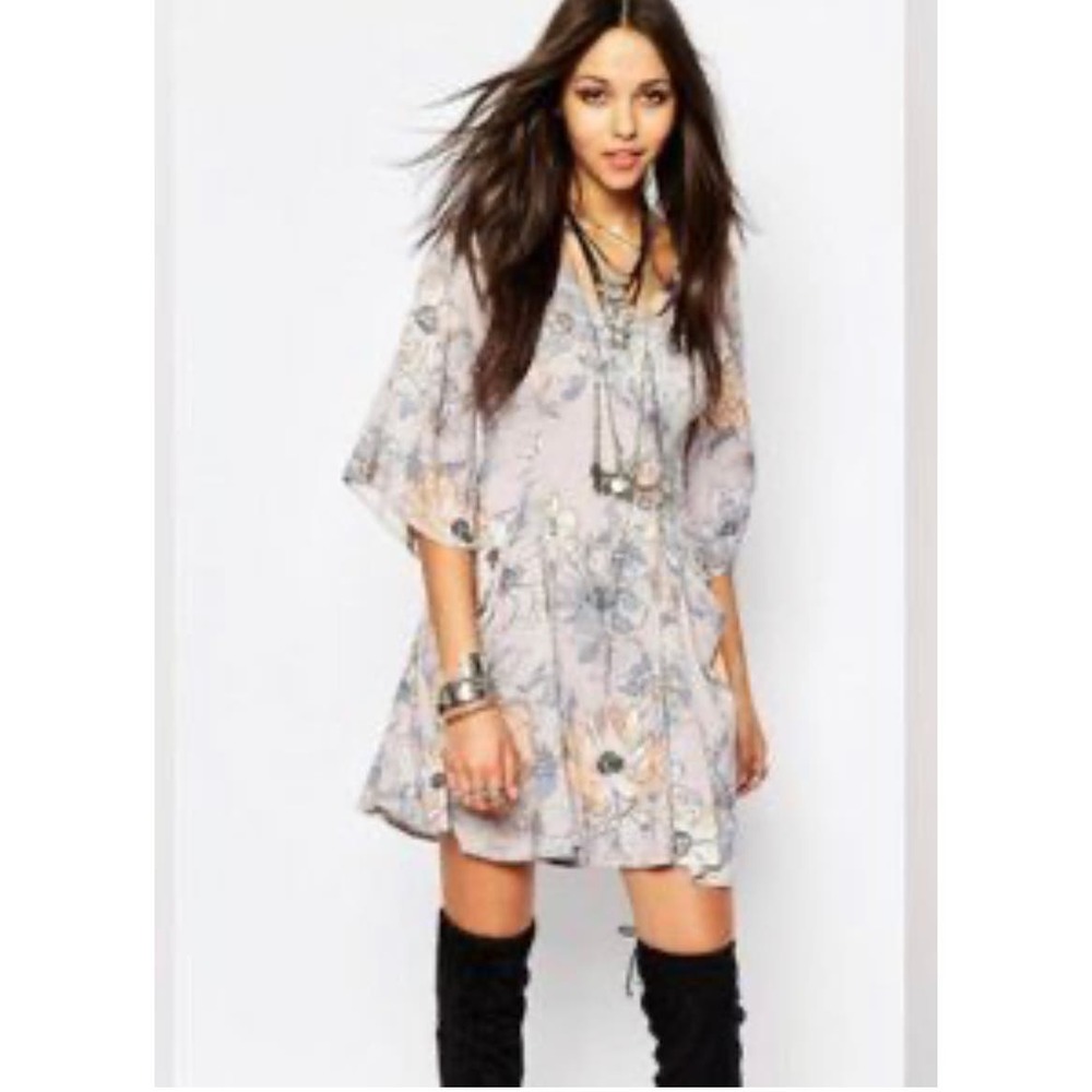 Free People Eyes on You Flowy Floral Mini Dress Lavender Gray 4